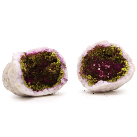 Géodes de calsite colorées - Roche naturelle - Rose et or