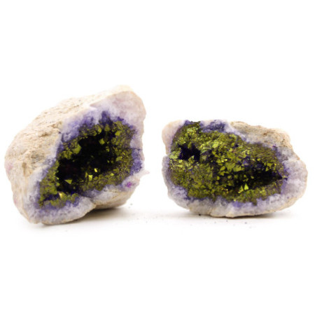 Géodes de calsite colorées - Roche naturelle - Violet et or