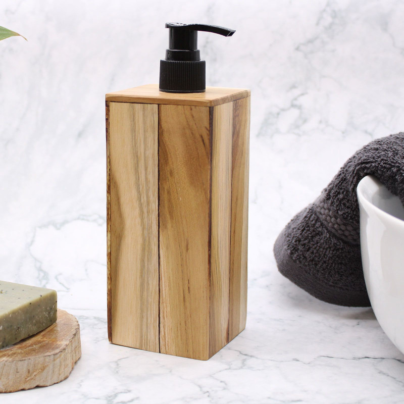 Distributeur de savon carré en teck naturel
