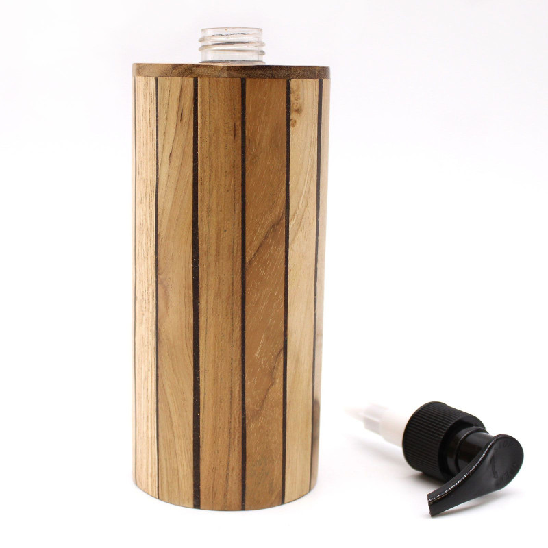 Distributeur de savon rond en teck naturel