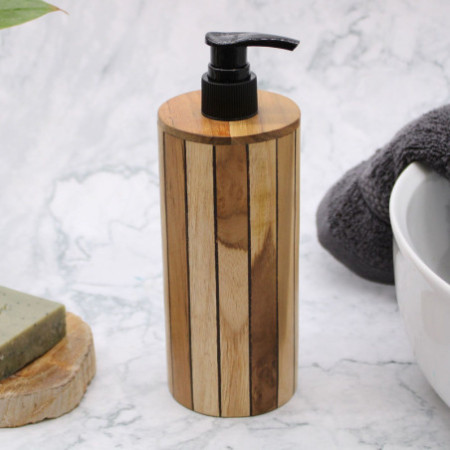 Distributeur de savon rond en teck naturel