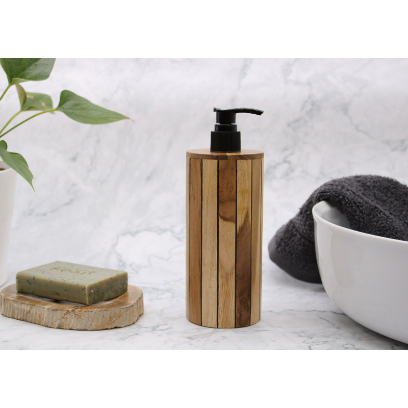 Distributeur de savon rond en teck naturel