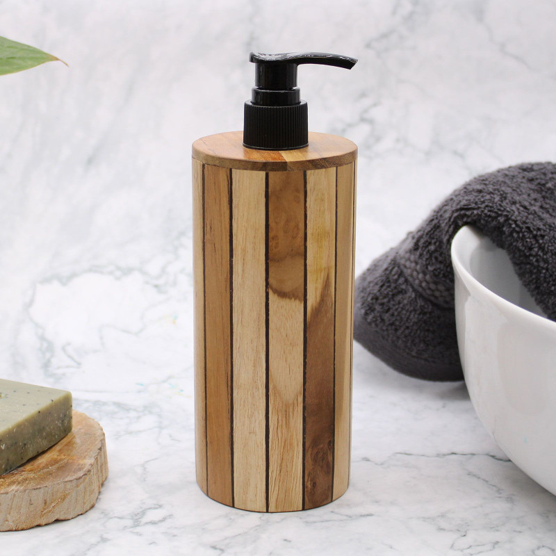 Distributeur de savon rond en teck naturel