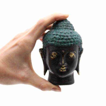 Tête de Bouddha en laiton antique de taille moyenne