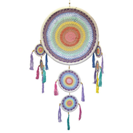 Grand attrape-rêves (55 cm) - Arc-en-ciel pastel