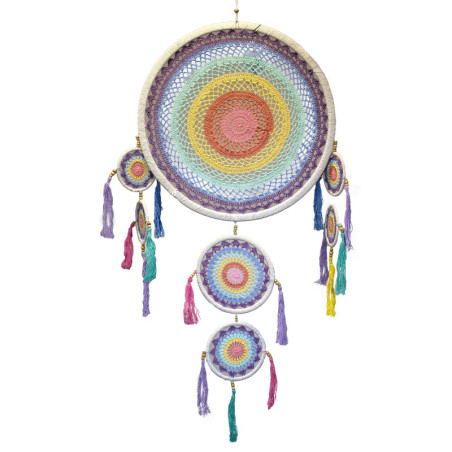 Grand attrape-rêves (55 cm) - Arc-en-ciel pastel