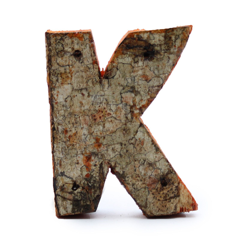 Lettre en écorce rustique - "K" - 7 cm