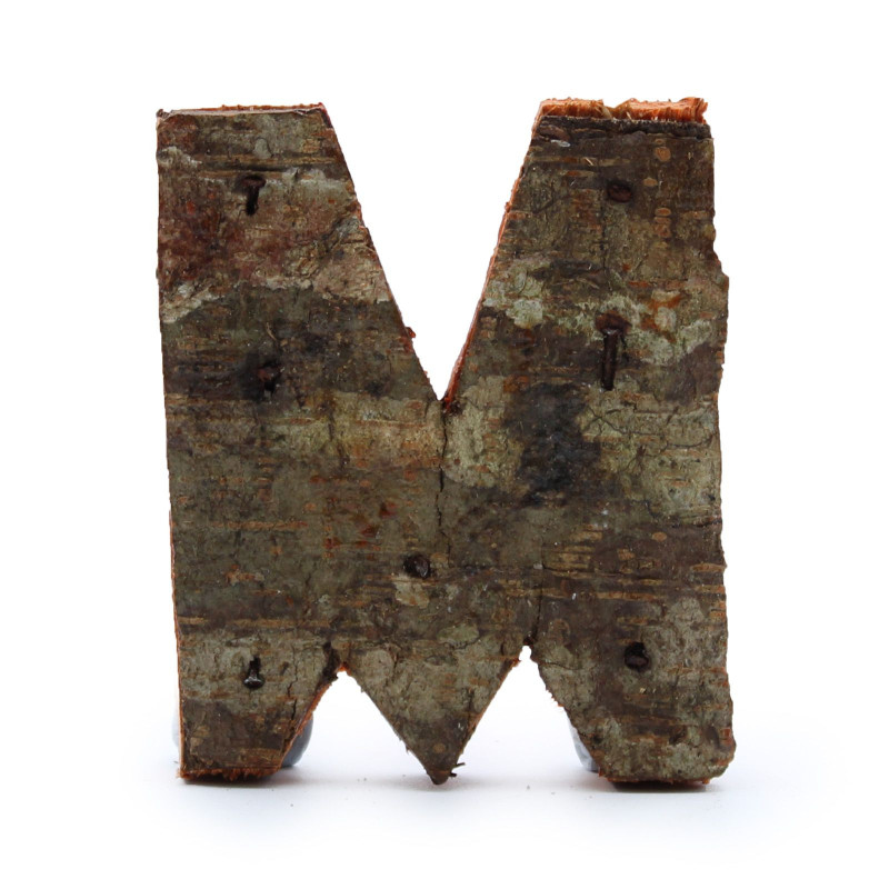 Lettre en écorce rustique - "M" - 7 cm