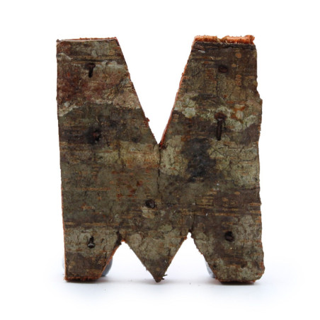 Lettre en écorce rustique - "M" - 7 cm