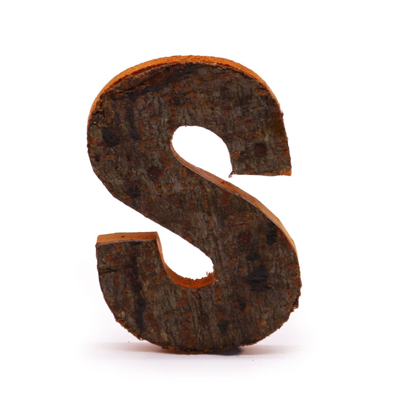 Lettre en écorce rustique - "S" - 7 cm
