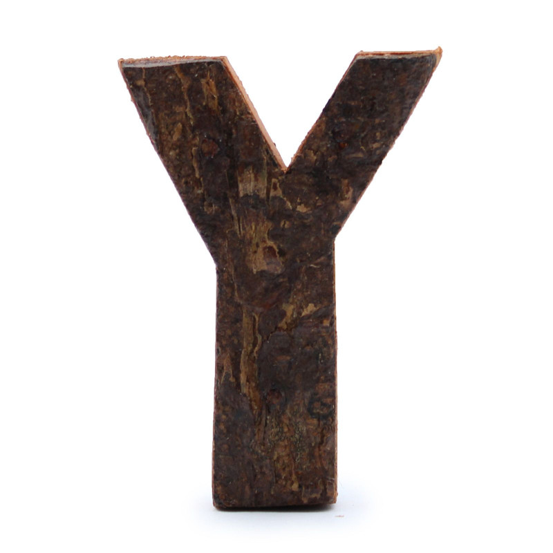 Lettre en écorce rustique - "Y" - 7 cm