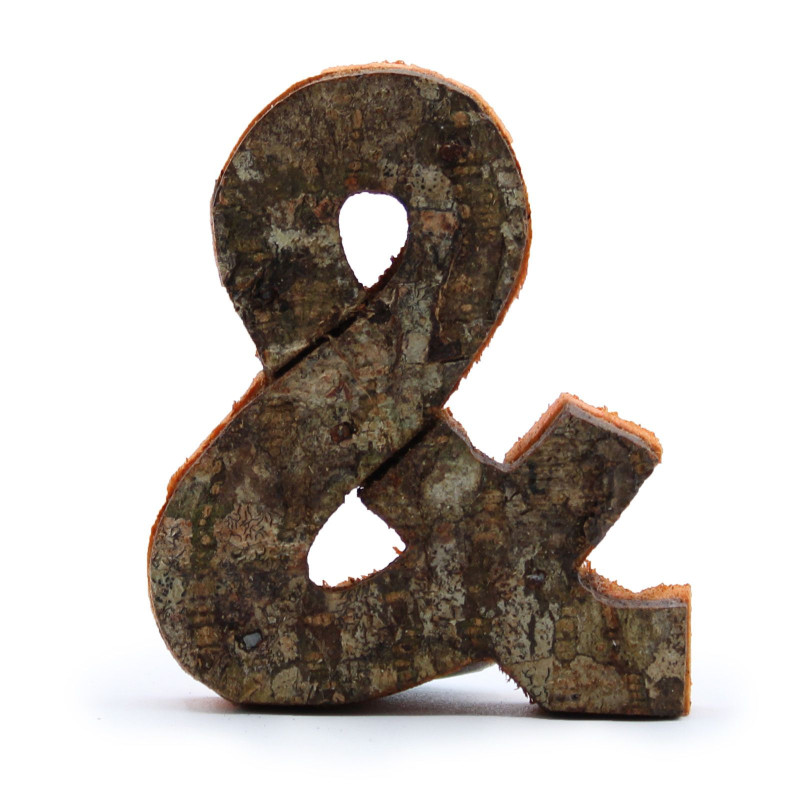 Lettre en écorce rustique - "&" - 7 cm