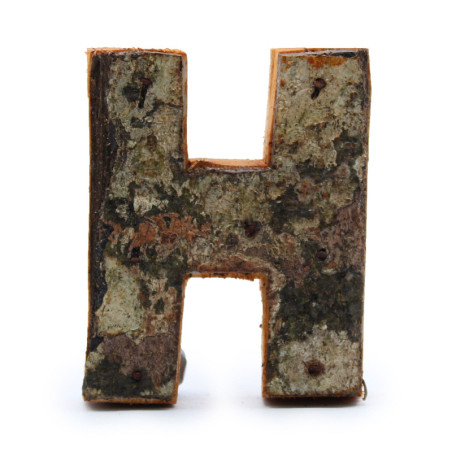 Lettre en écorce rustique - "H" - 7 cm
