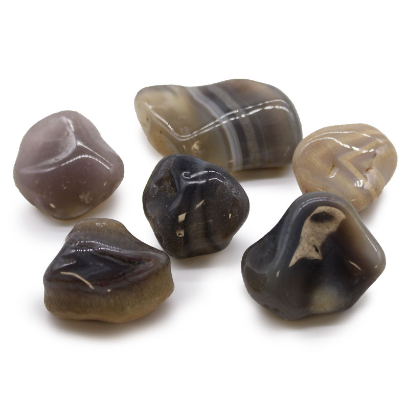Sachet de 6 grandes pierres roulées africaines - Agate grise - Botswana