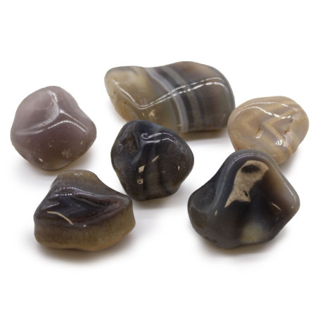 Sachet de 6 grandes pierres roulées africaines - Agate grise - Botswana