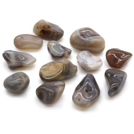 Sachet de 12 pierres roulées africaines moyennes et Agate grise et Botswana