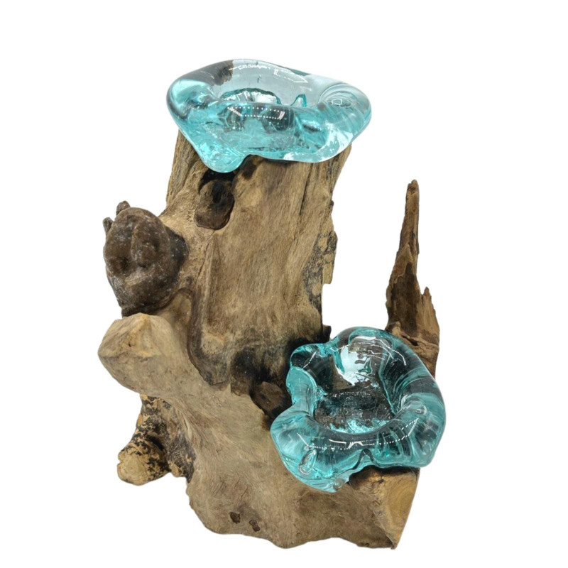 Bougeoir double en verre Molton sur bois
