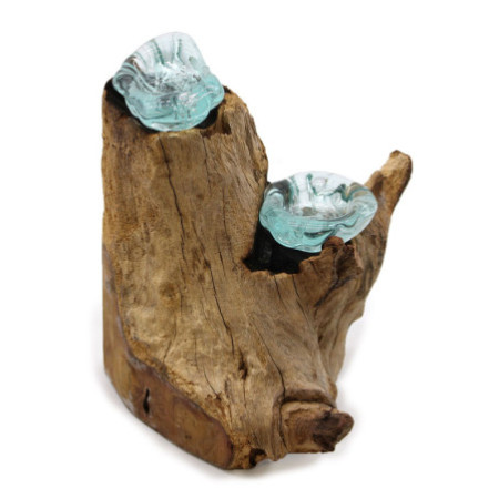 Bougeoir double en verre Molton sur bois