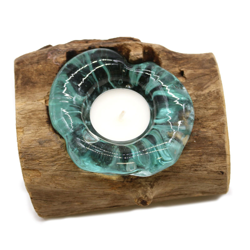 Bougeoir simple en verre Molton sur bois