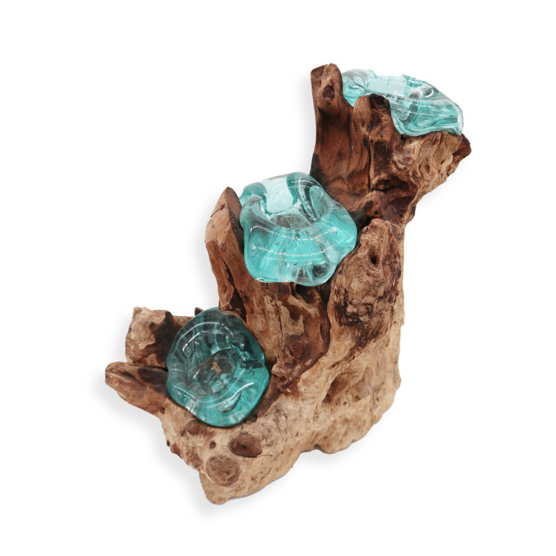Bougeoir triple en verre Molton sur bois