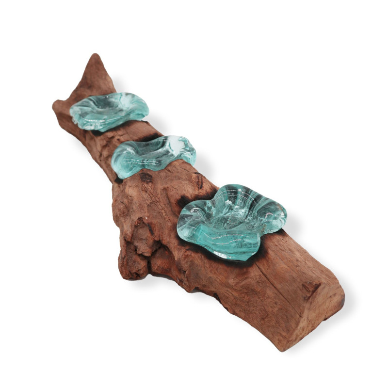 Bougeoir triple plat en verre Molton sur bois