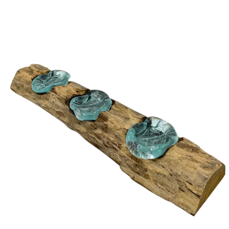 Bougeoir triple plat en verre Molton sur bois