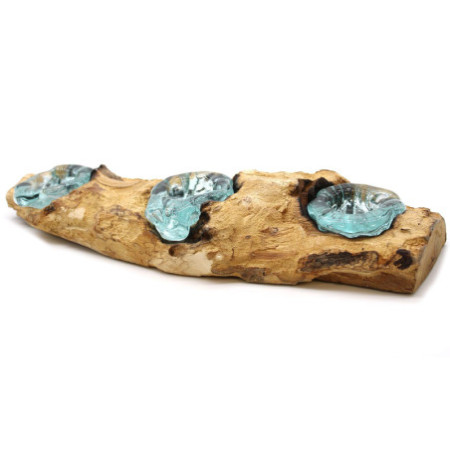 Bougeoir triple plat en verre Molton sur bois