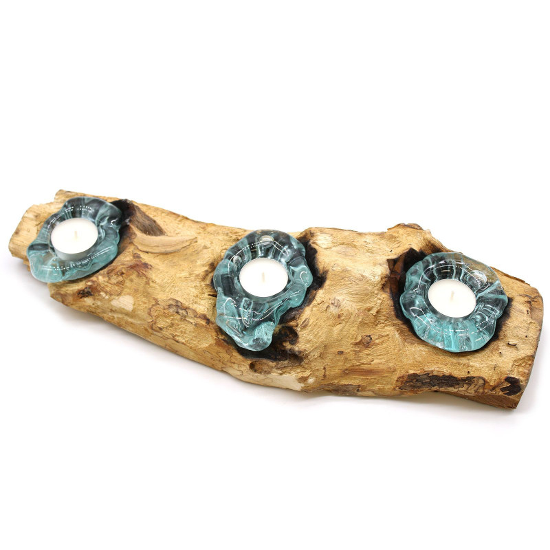 Bougeoir triple plat en verre Molton sur bois