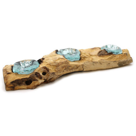 Bougeoir triple plat en verre Molton sur bois