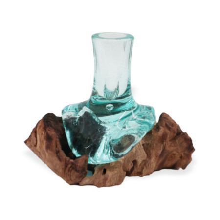 Petit vase à fleurs en verre Molton sur bois