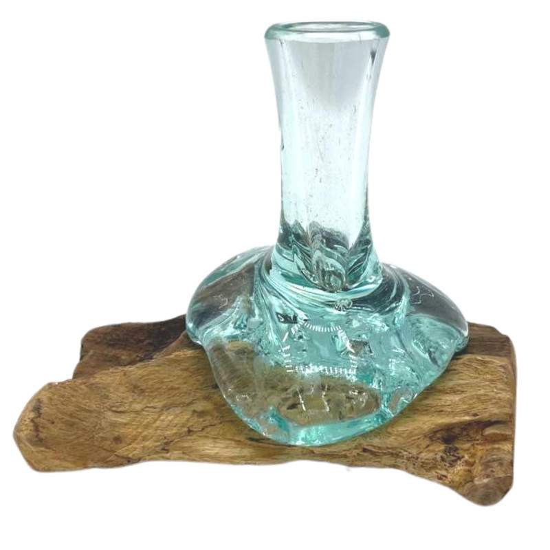 Petit vase à fleurs en verre Molton sur bois