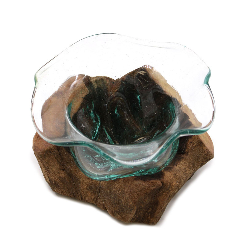 Bol à bonbons fantaisie en verre Molton sur bois