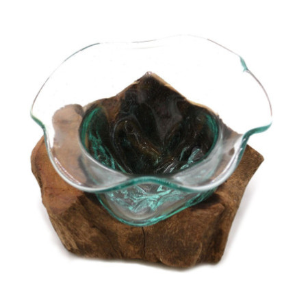 Bol à bonbons fantaisie en verre Molton sur bois