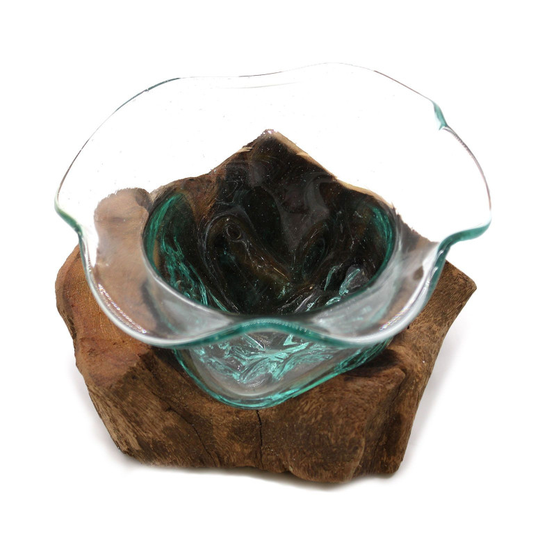 Bol à bonbons fantaisie en verre Molton sur bois