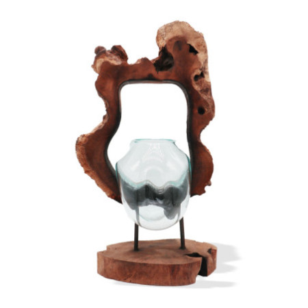 Vase d'art suspendu en verre Molton sur bois