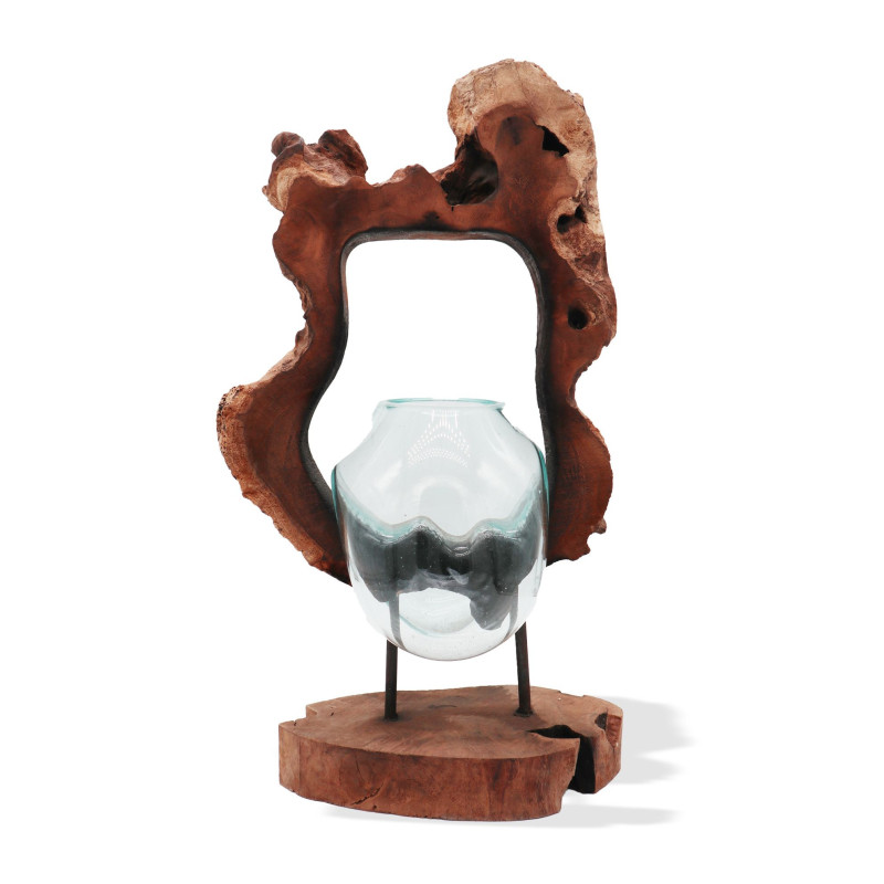 Vase d'art suspendu en verre Molton sur bois