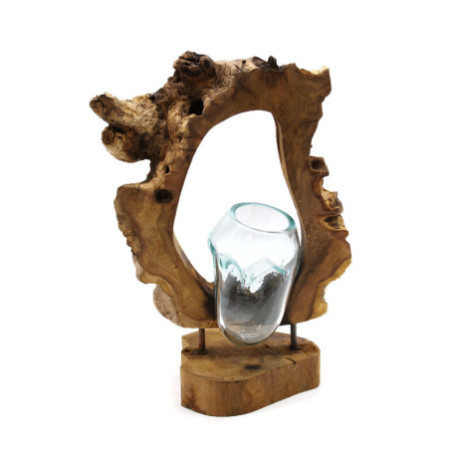 Vase d'art suspendu en verre Molton sur bois