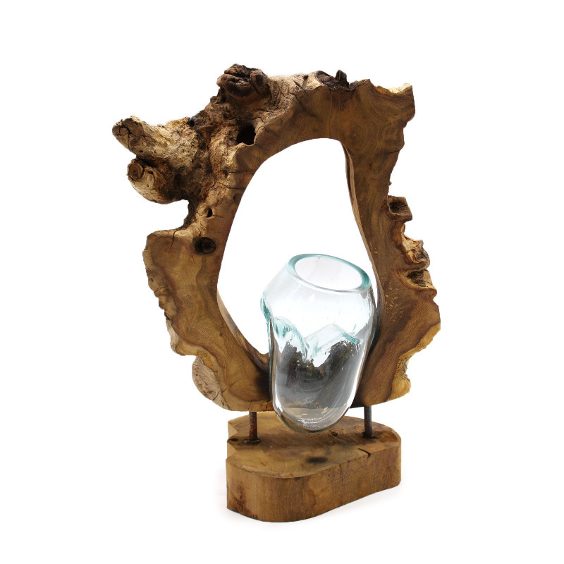 Vase d'art suspendu en verre Molton sur bois