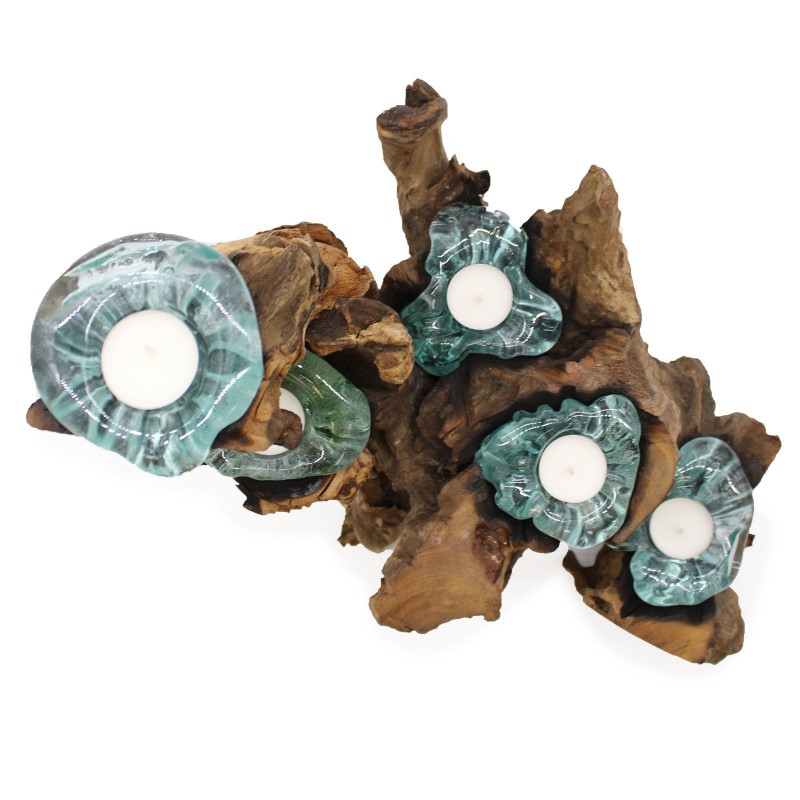 Bougeoir en verre Molton pour cinq bougies sur bois