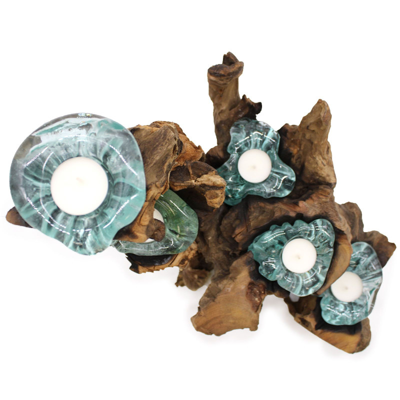 Bougeoir en verre Molton pour cinq bougies sur bois