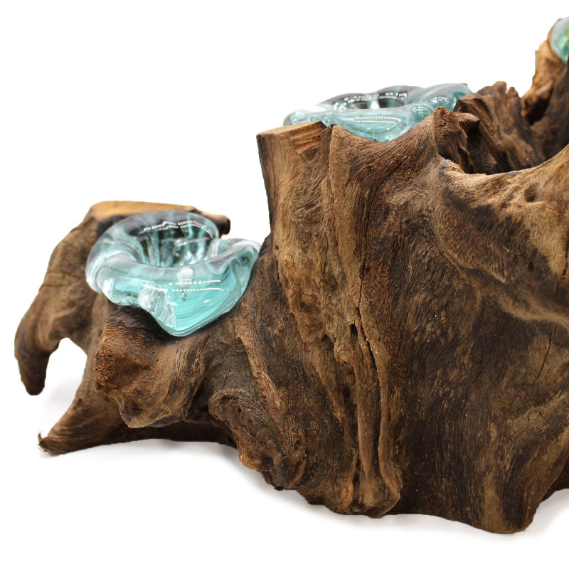 Bougeoir en verre Molton pour cinq bougies sur bois