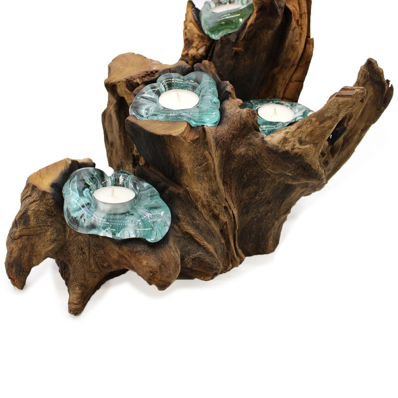 Bougeoir en verre Molton pour cinq bougies sur bois