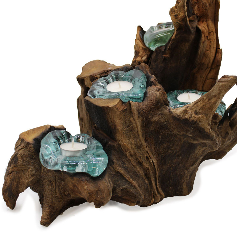 Bougeoir en verre Molton pour cinq bougies sur bois