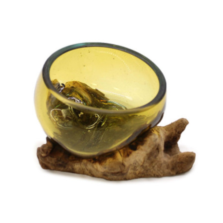 Mini bol en verre Molton ambré sur bois
