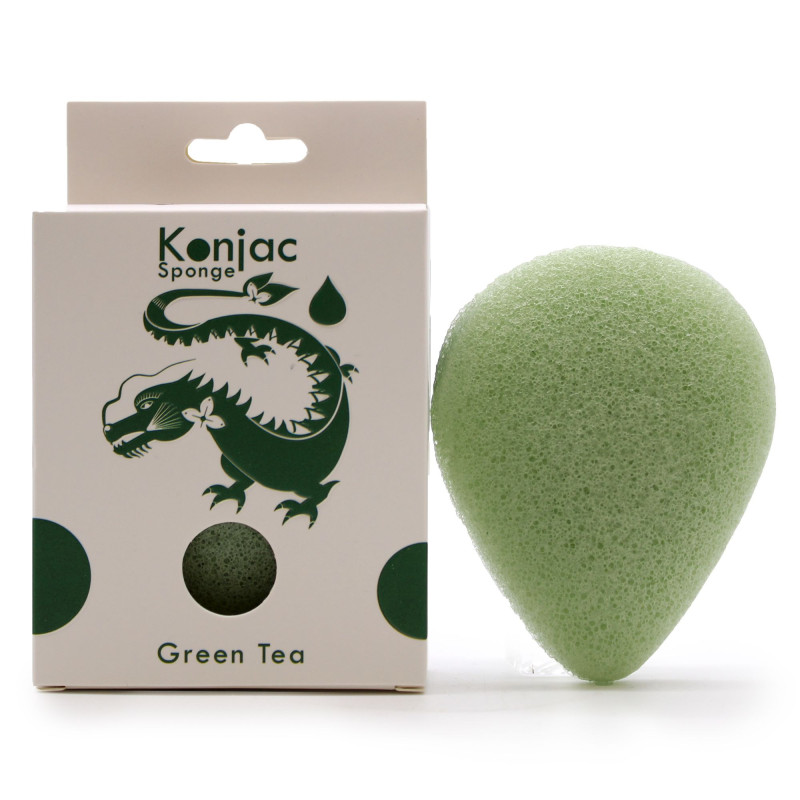 Éponge Konjac en forme de larme - Thé vert - Protectrice