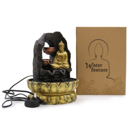 Fontaine de table - 30 cm - Bouddha méditant doré