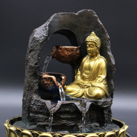 Fontaine de table - 30 cm - Bouddha méditant doré