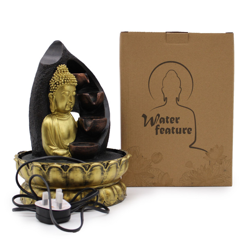 Fontaine de table - 30 cm - Bouddha doré et pots verseurs