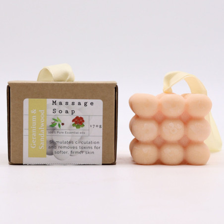 Savons de massage individuels en boîte - Géranium et bois de santal