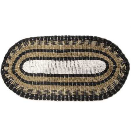 Jonc de mer ovale noir, blanc et beige - Classique - 60 x 120 cm